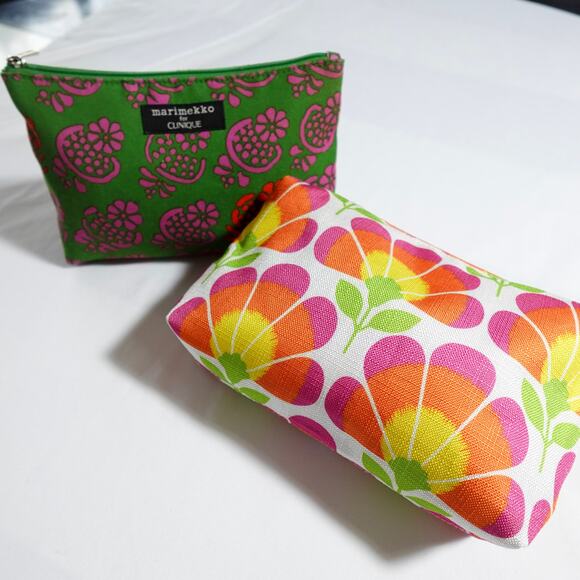 Marimekko x Clinique Set Cosmetic Bags Floral‎ Zip Top Pouches Green Pink Orange - Picture 11 of 11